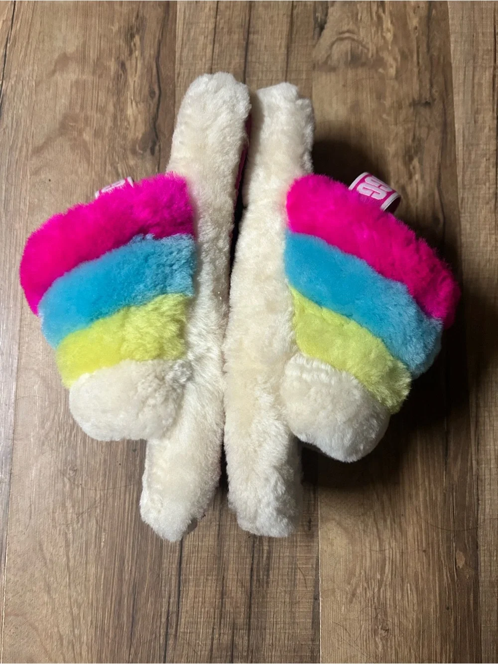 Ugg Fluff Yeah Slide Slipper Sandal Fuzzy Rainbow Neon Sling Back Girls 3